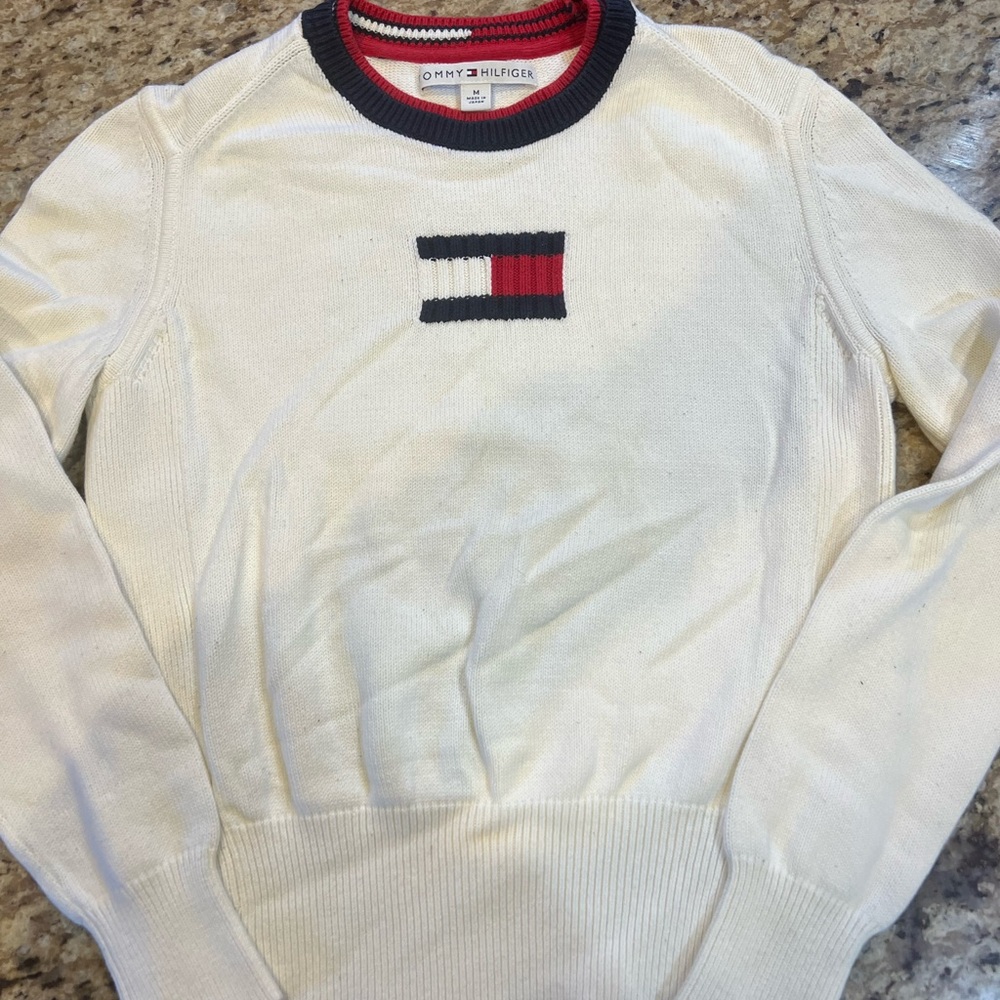 Tommy Hilfiger Cream Crewneck Sweater with Logo